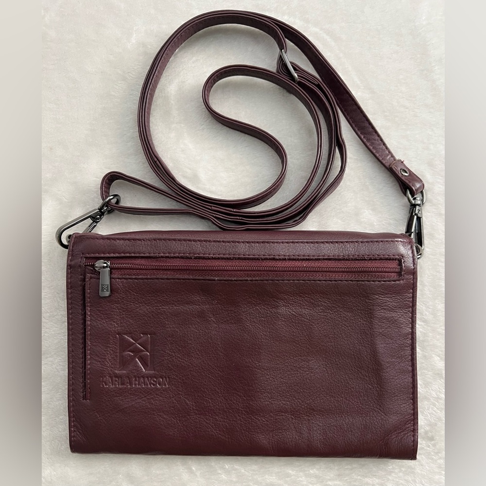 Karla Hanson Burgundy Leather Crossbody Adjustable Strap Travel Crossbody Bag - Picture 3 of 11